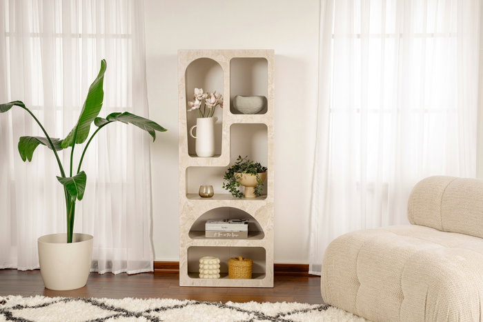 Hanah Home Estantería Estilo Mármol Travertino y Arenisca - 60x150x32 cm, Moderna, Melamina y MDF